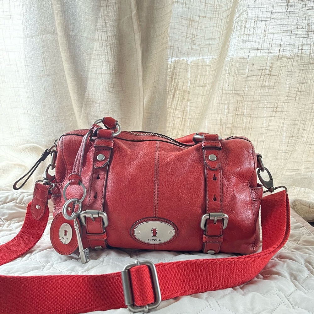 Red Fossil Satchel Purse